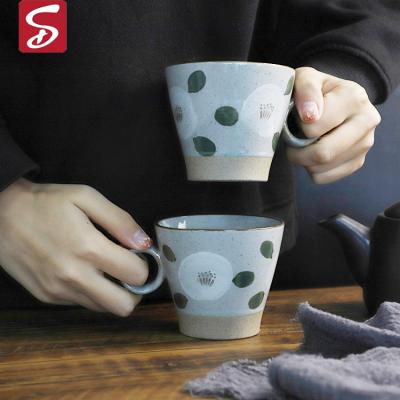 China Sustainable Clay Ceramic Mug With Base Anti-Slip Mug Retro Stoneware Clay Mug Ceramic Large Capacity Coffee Mug for sale