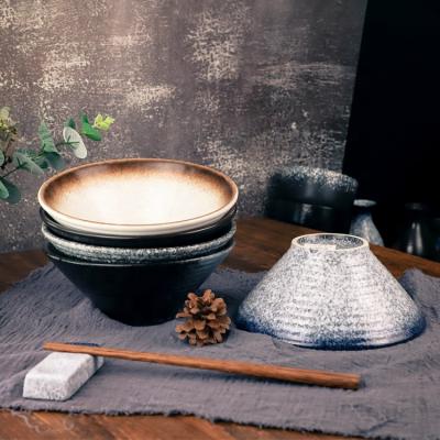 China Different Types Of Good Quality Sustainable Popular Rustic Style Round Bowl Set Japanese Ceramic Ramen Nodes Bowl for sale