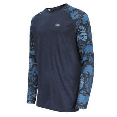 China Custom Sublimation Logo Navy Blue Color Polyester UV Long Sleeve Men's Fishing Shirt Antibacterial for sale