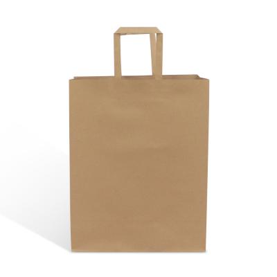 China 100% Biodegradable Brand Recyclable Brown Flat Rope Handle Kraft Paper Packaging Bag For Caterer for sale