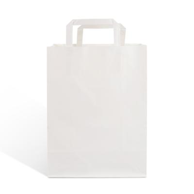 China Recyclable Biodegradable White Craft Kraft Paper Carry Tote Shopping Bag With Flat Handle for sale