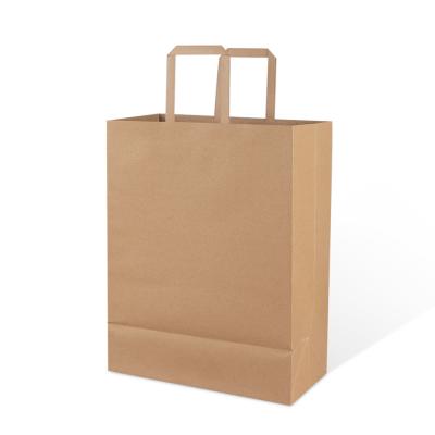 China Recyclable Biodegradable Customized Paper Bag Take Away Handle Brown Flat Kraft Paper Shopping Bag With Logo for sale