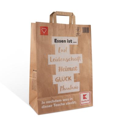 China Recyclable Biodegradable Cheap Paper Bags Take Away Brown Flat Handle Kraft Paper Shopping Bag With Logo for sale