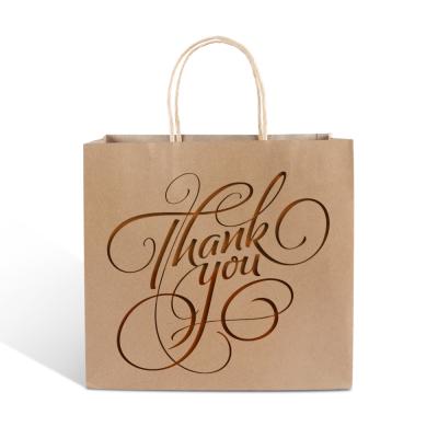 China Small Recyclable Luxury Brand Craft Brown Kraft Paper Shopping Bag With Handles For Groceries for sale