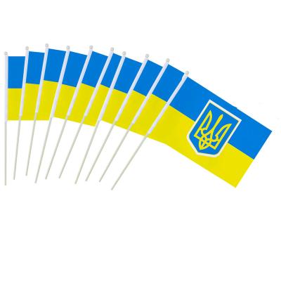 China Healthcare Institutes Wholesale 14x21cm Celebrations Adversized Banner Ukraine Custom Country Hand Held Waving Flag for sale