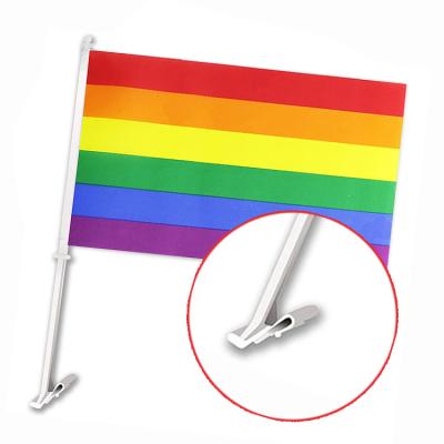 China Hot Peace Pride Car Flag With Plastic Cheerful Health Care Institutes Sales Rainbow Window Poles for sale