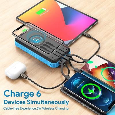 China Fast Charging Support Power Bank 30000mah Battery Backup Charger Solar Panel Waterproof Charger with Dual Led Flashlights and Compass for Phone for sale