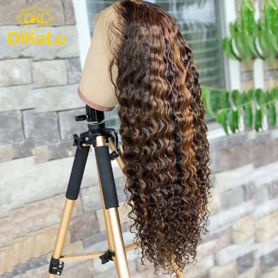 China Water Wave 13x4 Hd Lace Front 180% Density Virgin Hair Human Highlight Wigs With Hd Color Highlighted 28 Inch Human Wig For Black Women for sale