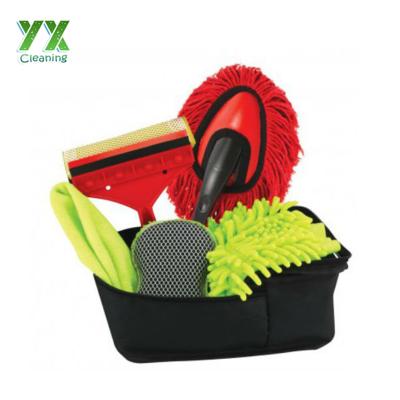 China Eco-friendly Microfiber Car Wash Kit Include Microfiber Towels Wash Sponge Wheel Brush for sale