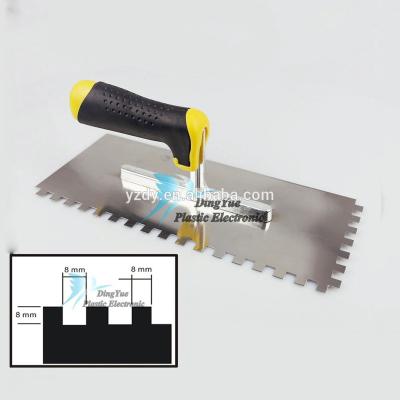 China Tile Cleaning Tools 300X120mm 8mmX8mm Notched Steel Plated Trowel - Tiling Tools With Rubber Grip for sale