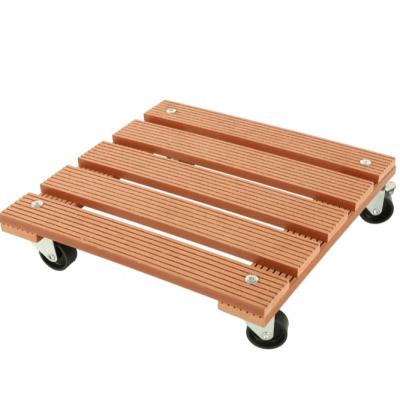 China Square Brown WPC Plant Roller Plant Easy Movable Wood Garden Cart for sale