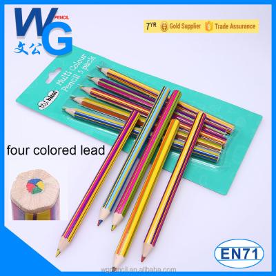 China Students use wooden jumbo bright multi-color lead colored pencil for student (one pencil with four colored pencil lead) for sale