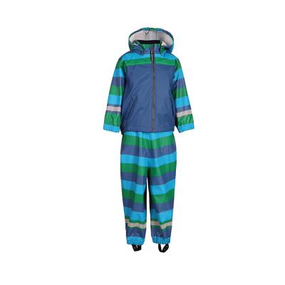 China Eco-friendly 5000 mm rain jacket stripe print raincoat eco-friendly PU kids rain set for sale