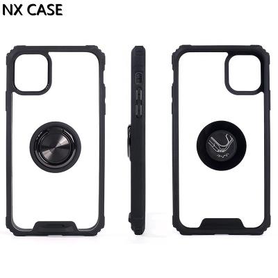 China Clear Shockproof Anti-drop Phone Case With Magnetic Ring Kickstand Phone Cover Car Mount for sale