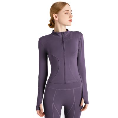 China Fitness Sport Woman Workout Gym Scream Breathable Long Sleeve Long Sleeve Crop Padded Lady Yoga Top Nylon Spandex Coat for sale