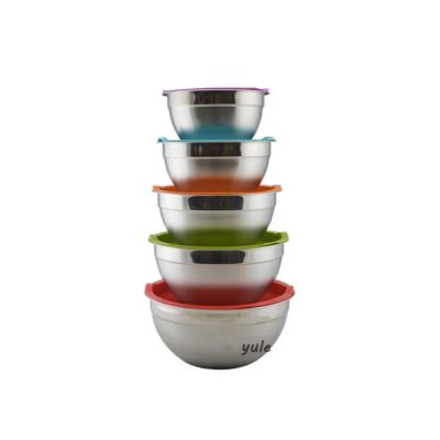 China Sustainable 201 stainless steel mixing bowl set 5 with airtight lids for healthy meal mixing and preparing for sale