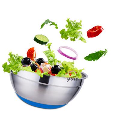 China Sustainable Colored Stainless Steel Mixing Bowls Set Salad Bowl Set With Silicone Base And Lid for sale