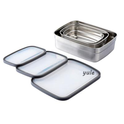 China Sustainable 3 Sizes 300 600 1200ml Gift Sets Rectangle Eco - Friendly Shape Stainless Steel Rectangle Lunch Box With Plastic Lid for sale