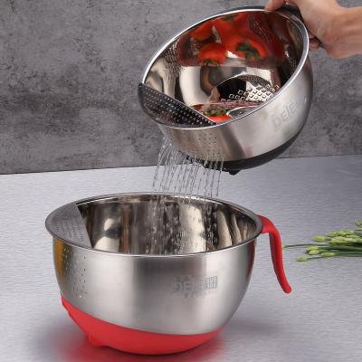 China Factory Supply Sustainable Stainless Steel Colander Bowls With Handle Strainer Rice Colander Kitchen Non Slip for sale