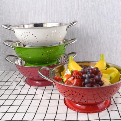 China Stocked Stainless Steel Kitchen Colander With Handle Rice Strainer Fruit Colander Strainer Basket for sale