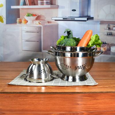 China Factory Supply Metal Kitchen Colander Dishwasher Stainless Steel Strainer Basket with Double Ears for sale