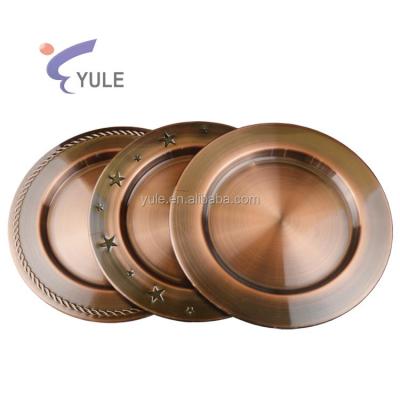 China Yule Wholesale Viable Bronze Color Stainless Steel Charger Dish For Tableware Decoration for sale