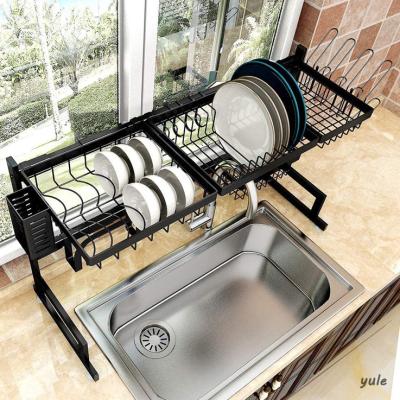 China Factory Wholesale Viable Black Kitchen Stainless Steel Over The Sink Dish Rack Household Dish Drying Rack Dish Racks for sale