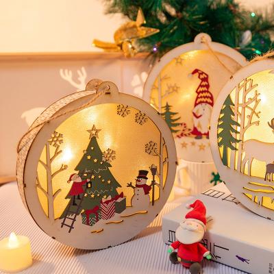 China Hot Selling Art Deco New Christmas Day Santa Claus LED Lighting Wooden Christmas Decoration Hangings Pendant Ornaments for sale