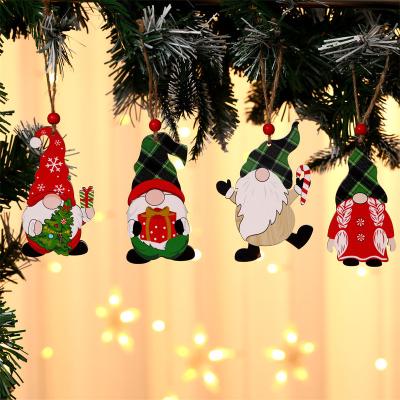 China Art Deco New coloreddrawing pattern Christmas tree decoration of old Rudolph Pendant Wooden Christmas ornaments accessories for sale