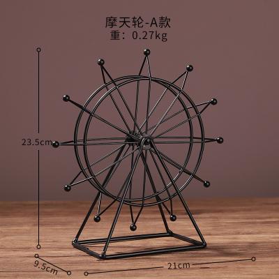 China European Home Decor Simple Line Turning Ferris Wheel Iron Art Decoration Ornament Desktop Home Office Trinkets for sale