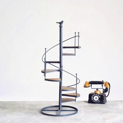 China European Style Iron Folding Multilevel Iron Staircase Shaped Spiral Type Indoor Plant Rack Shelf Floor Bracket for sale