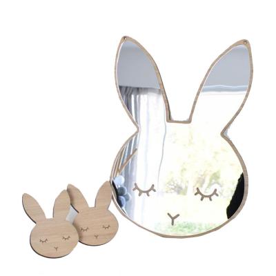 China China Dressing Nordic Acrylic Cute Cartoon Rabbit Shape Wooden Frame Children Room Decoration Hanging Decorative Mirror for sale