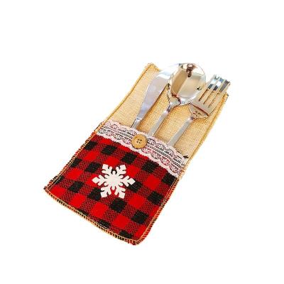 China Christmas Table Bowknot / Snowflake Decoration Christmas Knife Fork Canvas Bags for sale