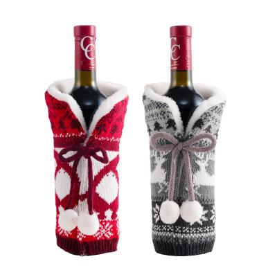 China 2022 Red/Black Christmas Wine Bottle Bag Holder New Arrival Cotton Drawstring Bottles Wine Bag Gift for sale