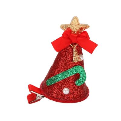 China Cute Red Creative Glitter Christmas Hat Hair Clip Christmas Hair Pin For Girls for sale