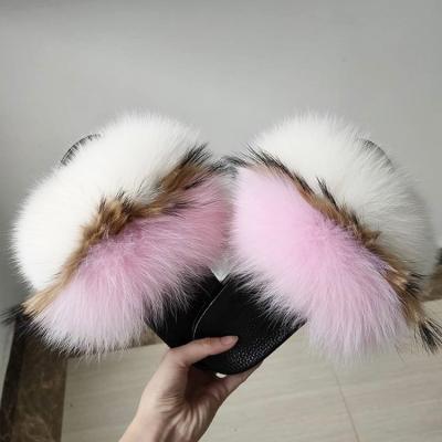 China New Design Fur Slippers Anti-slippery Fox Slips For Women With Custom Color for sale