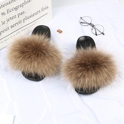 China Fashion Trend Workmanship Good Quality Fur Slippers Raccoon Fur Slides for sale