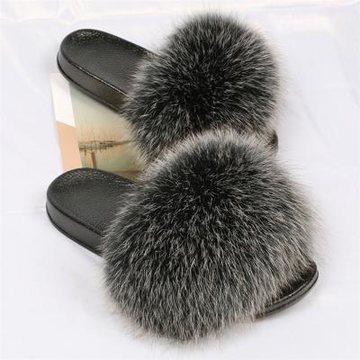 China Fashion Trend Real Fox Big Brown Fur Full Fluffy Colorful Wholesale Slides Fur Slides Fur Slides For Women for sale