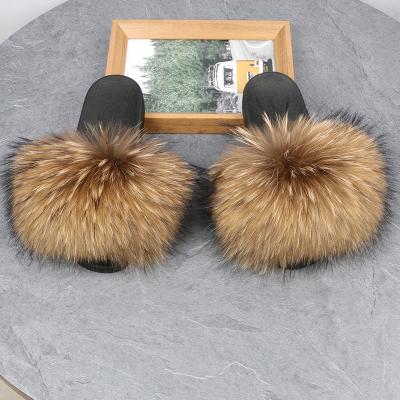 China Fashion Trend Fur Slips Raccoon Fur Slips Fur Slippers for sale