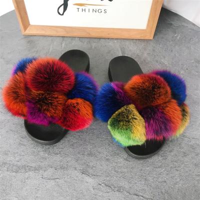 China Popular Fashion Trend Fox Genuine Skin Wrapped Fully Fur Slippers For Female With Cheap Price for sale