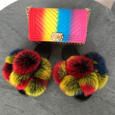 China Fashion Trend Stylish New Series Popular Fur Slides Handbag Sets Fur Slides With Purse Set Fur Slides And Matching Purse for sale