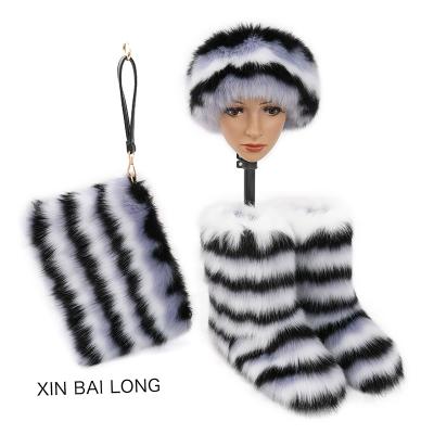 China Fashion Trend Faux Fur Headband Accessories And Purse Package Women High Quality Winter Boot for sale