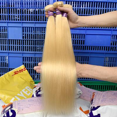 China Free Sample Brazilian Hair Full End Blonde Bundle , Virgin Cuticle Aligned Straight Hair , Wholesale Hair Extensions 613# for sale