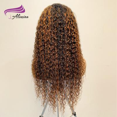 China Full 180% Ombre Highlight Wig Honey Blonde Highlight Wig Cuticle Curly Aligned Raw Virgin Hair Highlight Wig For Black Women for sale