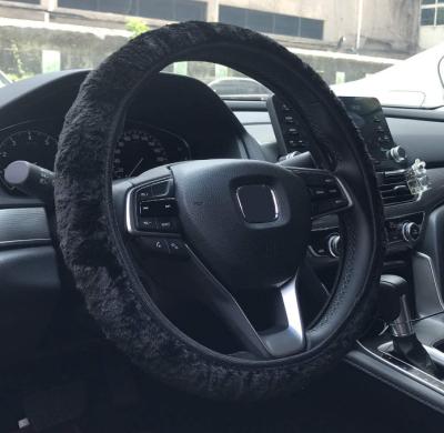 China Perfectly Fit Long Black Elastic Plush Microfiber Steering Wheel Cover For Universal 15 Inch Winter Car Steering Warm Anti-Slip Cover for sale