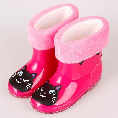 China New Insulative Jelly Cartoon Stereo Kids Plus Detachable Cotton Warm Rain Boots For Boys And Girls for sale