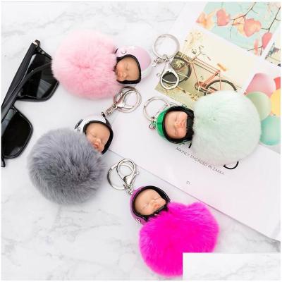 China Fashionable Fantasy Sleep Chain Car China Putian Shoes Women Motorcycle Helmet Fur Baby Rabbit Pompom Key Chain Doll Fluffy Fur for sale