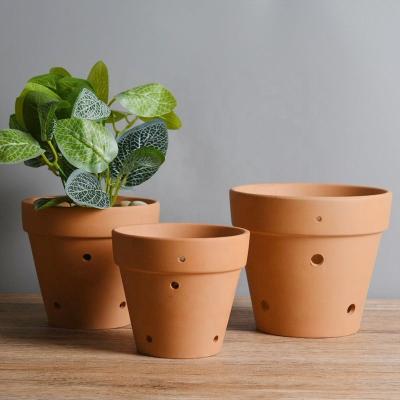 China New Country Custom Holes Breathable Orchid Terracotta Nursery Eco-friendly Hanging Pot Clay Garden Pots for sale