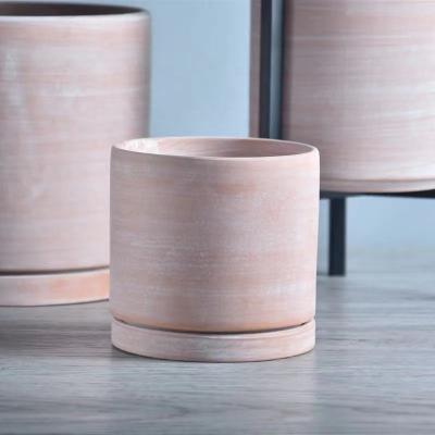 China Country Simplism Nordic Lime Milk Terracotta Pots Cylinder Indoor Plant Clay Planter For Plants for sale