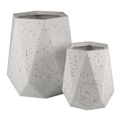 China Corrosion Resistance Dappled Fiberglass Outdoor Modern Geometric Cement Large Terrazzo Flowerpot Hexagon Decor Planter for sale